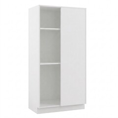 White cabinet with one closed door and open shelves on the side, isolated