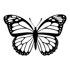 A clean vector butterfly silhouettes on a white background in black with simple and detailed wing patterns