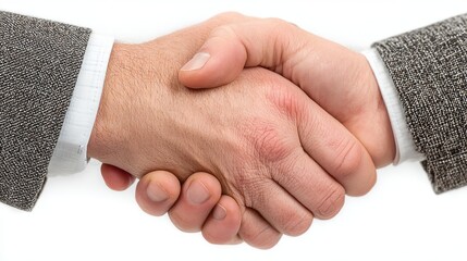 A firm handshake between two professionals, symbolizing agreement, isolated on a white background