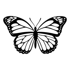 A clean vector butterfly silhouettes on a white background in black with simple and detailed wing patterns
