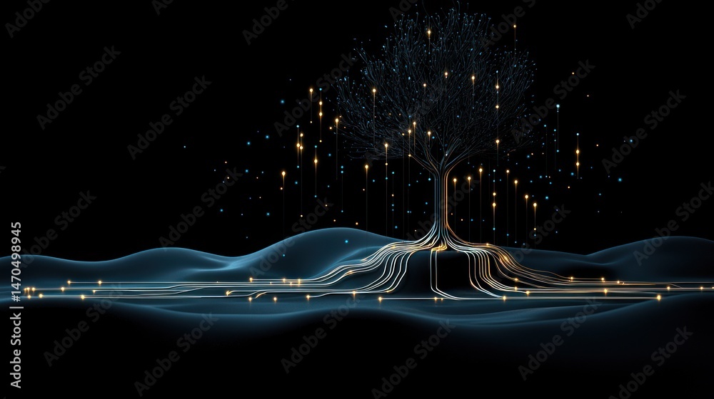Poster A digital tree displaying glowing nodes and flowing interconnected lines