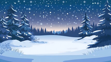 Obraz premium Snowy Winter Forest Night Scene.