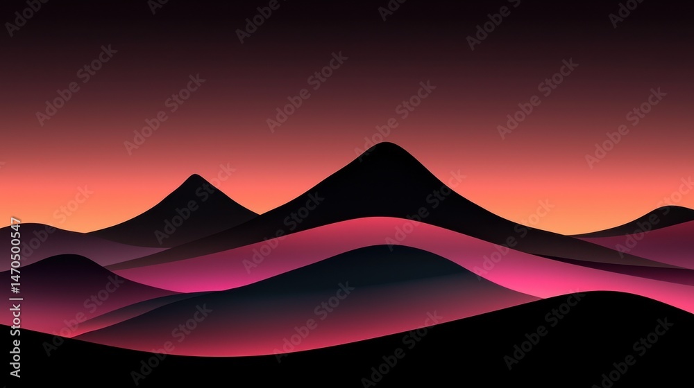 Poster abstract landscape with stylized mountains and colorful gradient sky