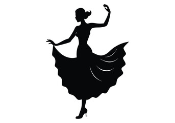 Flamenco Dancer with Skirt Flaring Outward Silhouette