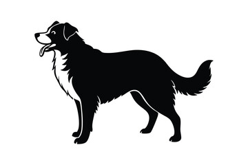 Silhouette art illustration of an Australian Shepherd with tongue out and wagging tail.eps