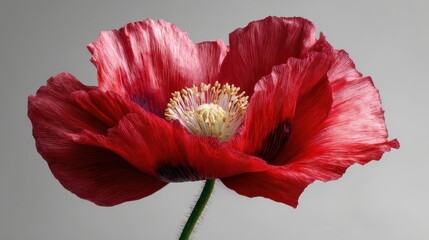 A vibrant red poppy flower, standing out against a white background