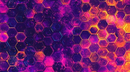 Abstract background featu a vibrant honeycomb pattern with a blend of purple, pink, orange, and blue hues creating a visually striking and modern design.
