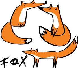 fox doodle set kid drawing. Vector illustration