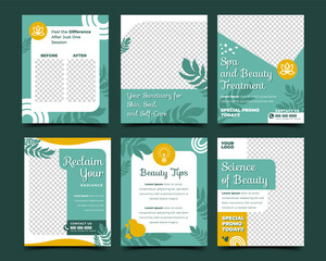 Spa and salon social media post template design collection. 4:5 ratio promotional template banner ads.