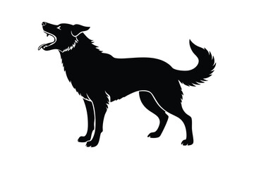Silhouette art illustration of an Australian Shepherd barking with head raised.eps