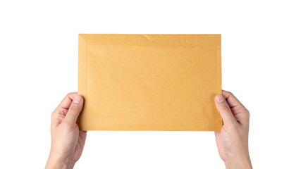 a pair of hands gently holding a brown envelope, symbolizing communication, delivery, and confidentiality