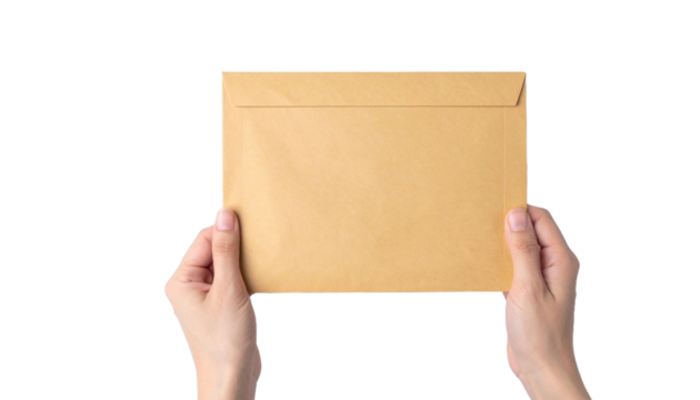 a pair of hands holding a brown envelope, creating a simple and minimal composition for a blank template - Powered by Adobe