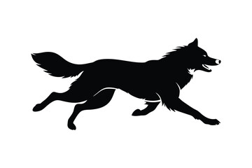 Silhouette art illustration of an Australian Shepherd in mid-run position.eps