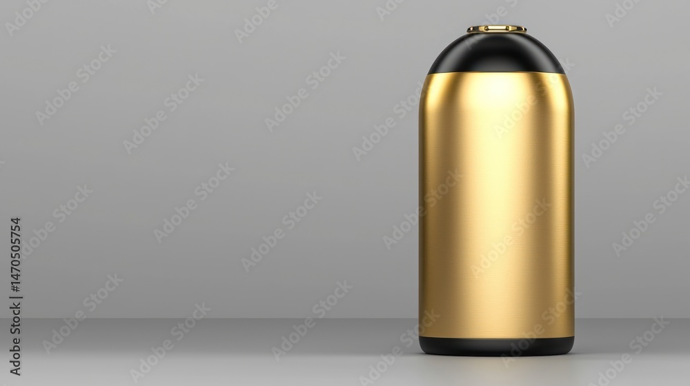Poster a gold metallic cylinder shape object standing on a surface