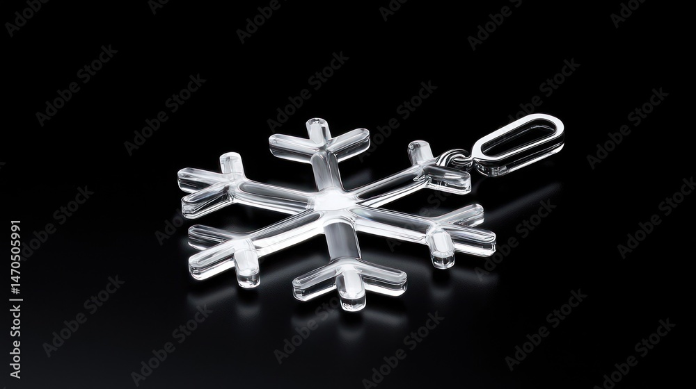 Poster a transparent crystalline snowflake charm resting on a black surface