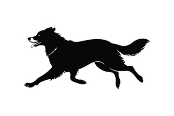 Silhouette art illustration of an Australian Shepherd running with extended legs.eps