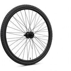 Naklejka premium Black bicycle wheel with tire and spokes isolated on white background.