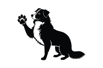 Silhouette art illustration of an Australian Shepherd with paw lifted.eps