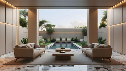 living room interior with small pool