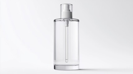 A Clear Glass Bottle Container With White Dispenser Sprayer Head