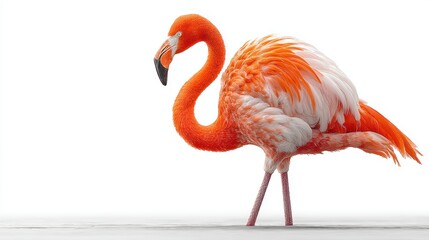Obraz premium A vibrant pink flamingo standing tall, isolated on a white background