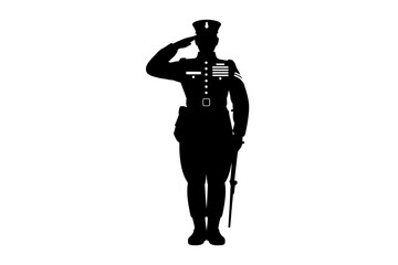Silhouette of saluting military officer in uniform