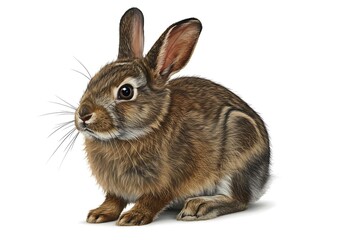Obraz premium Cute brown rabbit sitting attentively, isolated on white background