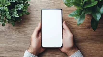 Smartphone in Hand with Blank White Screen