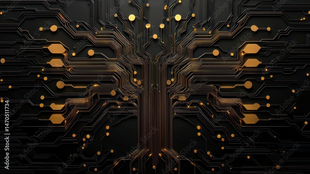 Poster An abstract representation of a circuit board with illuminated elements