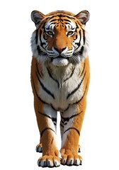Fototapeta premium Full body portrait of a bengal tiger standing isolated on white background