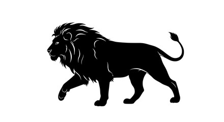 Obraz premium Silhouette of a majestic lion walking, isolated on white background