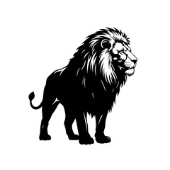 Obraz premium Silhouette of a majestic lion standing tall isolated on white background