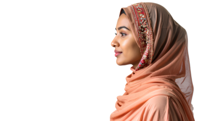 Elegant Arab Woman in Headscarf – Side Profile on Transparent Background
