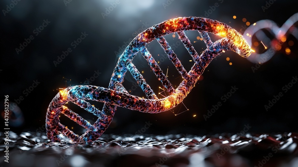 Leinwandbilder dynamic dna structure visualization laboratory 3d render scientific environment close-up view geneti