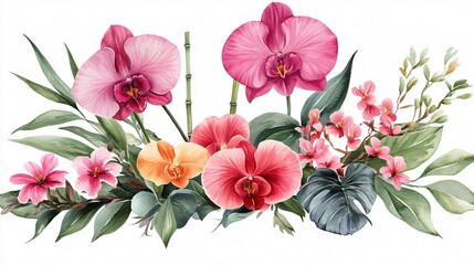 Vibrant Tropical Exotic Flowers Hand Painted Watercolor Art