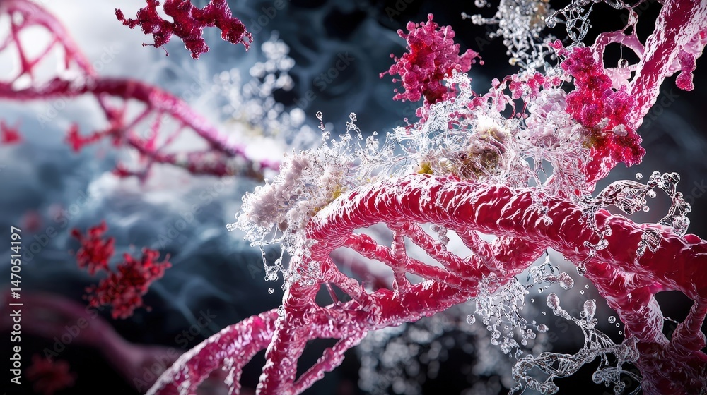 Poster dynamic molecular interactions scientific laboratory digital art abstract environment close-up view 