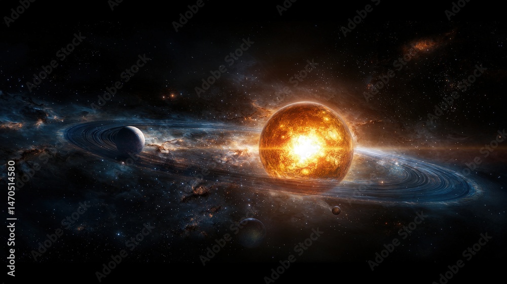 Aufkleber celestial phenomenon exploding star and rings outer space digital art cosmic environment dramatic vi
