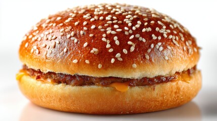 A burger bun with sesame seeds, isolated on a background