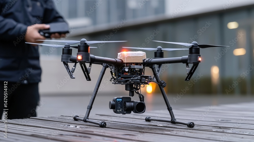 Aufkleber Drone operation showcase urban setting technology content modern environment aerial view innovative concepts
