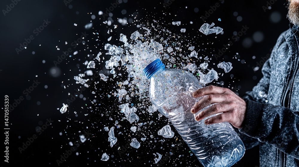 Aufkleber explosive ice water bottle action studio setting high-speed photography dark environment close-up vi