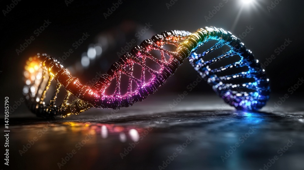 Poster vibrant dna double helix rendering digital art scene scientific visualization futuristic concept