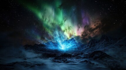 Fototapeta premium A stunning display of northern lights over majestic mountains natural landscape nighttime awe-inspiring concept