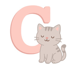 Uppercase Letter C with Cute Cat &ndash; Animal Alphabet Vector for Kids
