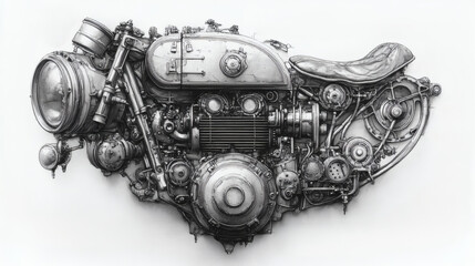 Detailed motorcycle engine drawing