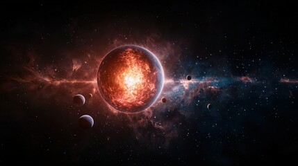 Naklejka premium Exoplanet formation in space a digital illustration of cosmic creation nebula and celestial bodies stunning environment