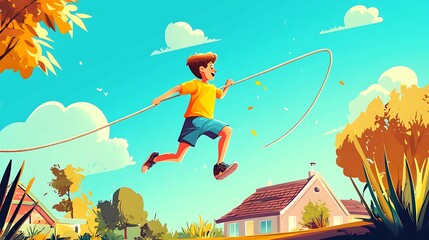 Child running with rope illustration