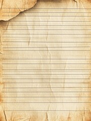 Weathered Classic Lined Page. Vintage Aged Note Paper with Retro Grunge Texture