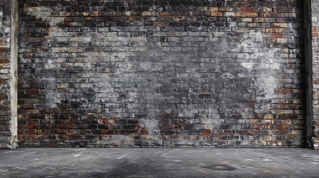 Fototapeta Weathered Brick Wall Stage. Aged Grey Background for Street-Inspired Photography and Art