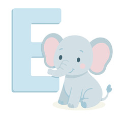 Naklejka premium Uppercase Letter E with Cute Elephant – Animal Alphabet Vector for Kids