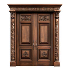 Obraz premium Ornate wooden door, detailed carving isolated on transparent background